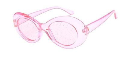 Women Oval Sun Glasses Glitter Lenses Eyewear Candy Colorful Classic Transparent Frame Sunglasses UV400 Retro Pink Sunglass