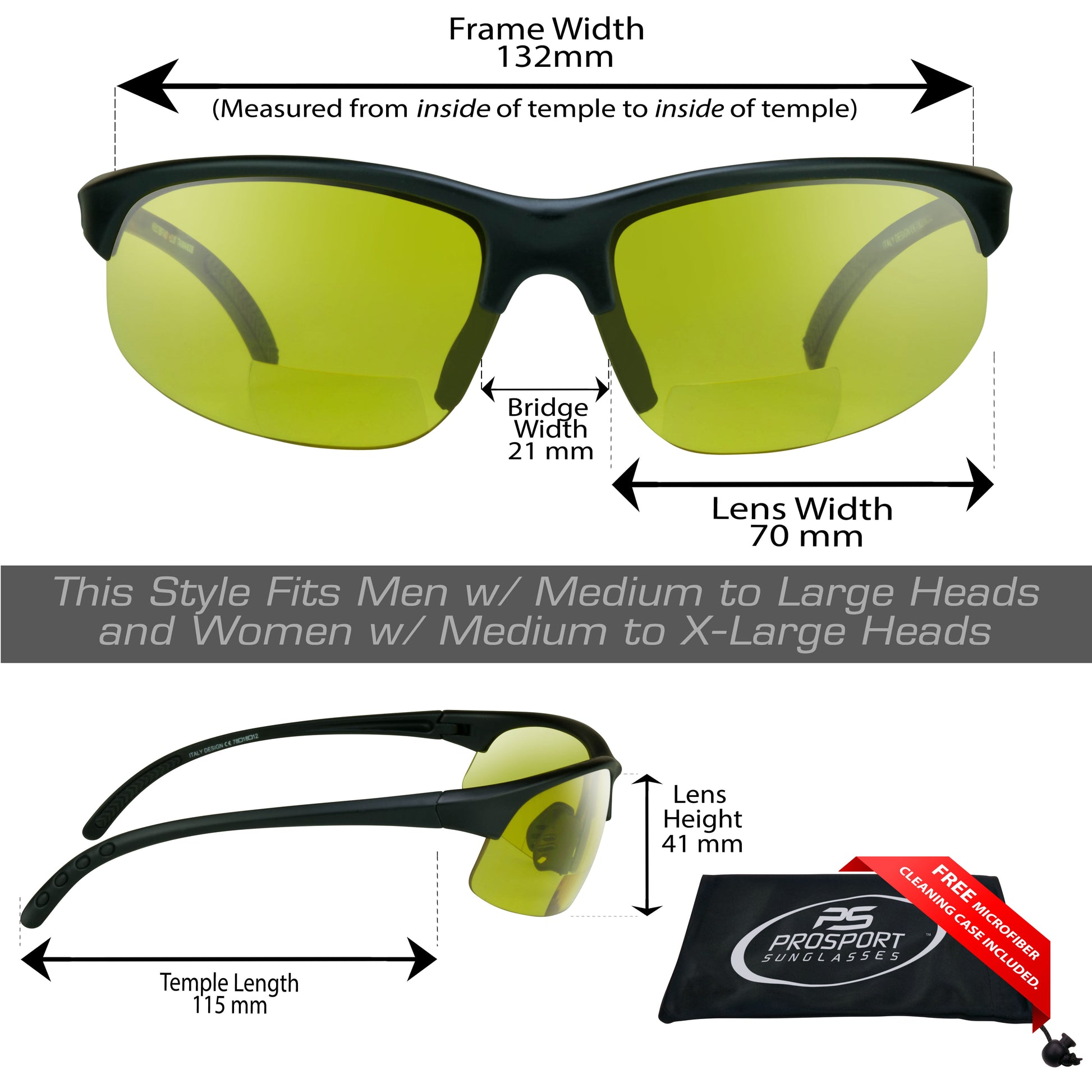 BIFOCAL Sunglass Reader Yellow Night Riding Driving Sport Wrap Men Women