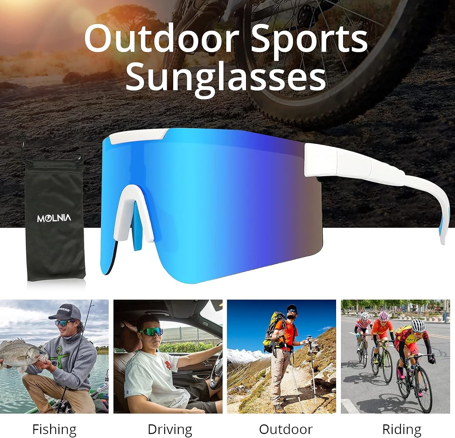 Baseball Sunglasses, Cycling Sunglasses with 3 Interchangeable Lenses, UV 400 Polarized Sunglasses